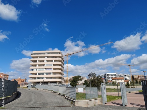 Canvas Print Rome, Italy - 27 February 2025, a modern social housing building near a school in the Laurentina district