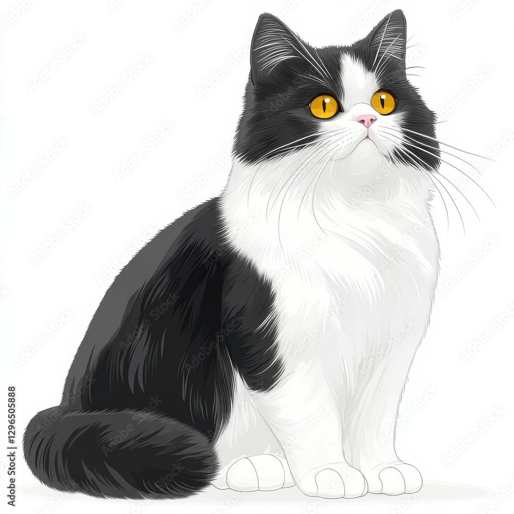 Cute Tuxedo Cat Illustration, Transparent Background, Copy Space Cute Tuxedo Cat Illustration, Transparent Background, Copy Space