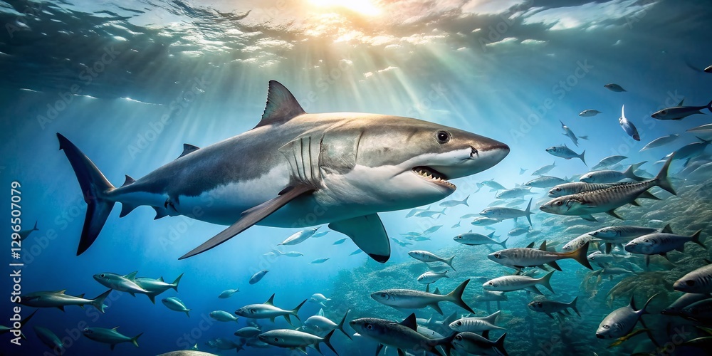 Naklejka premium Great White Shark Ocean Wildlife Documentary Photography Stock Photo