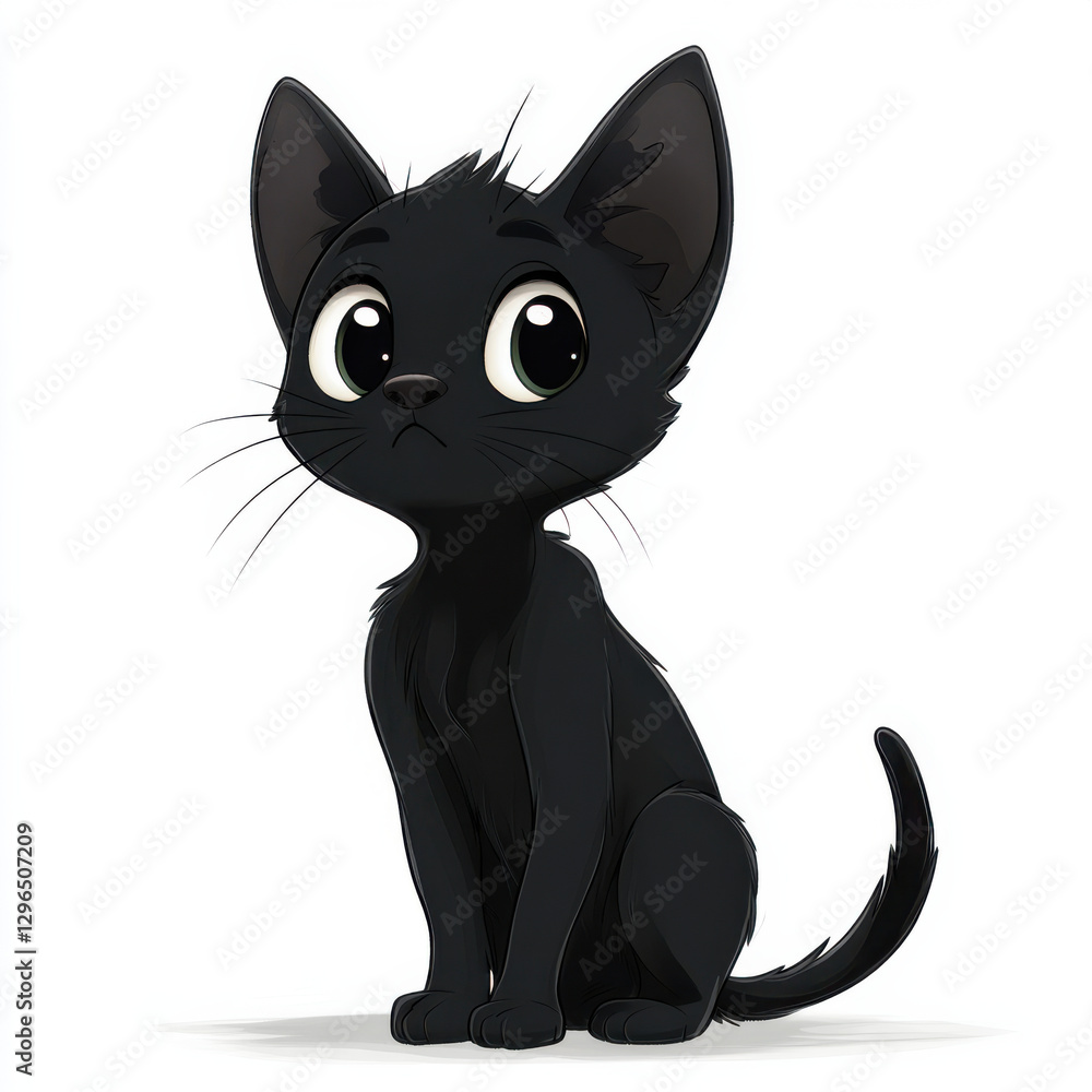 Fototapeta premium Cute Cartoon Black Cat Illustration Transparent Background