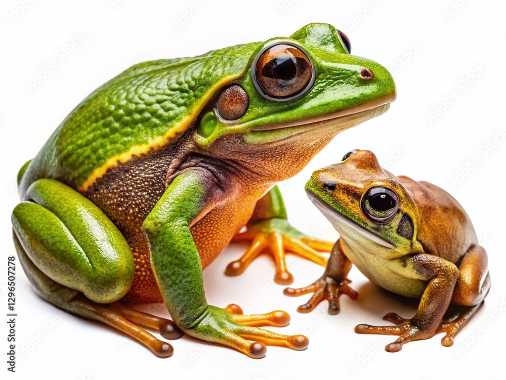 Obraz premium Green & Brown Frogs, Detailed Textures, Isolated on Transparent Background - High-Resolution Drone Photography Stock Photo