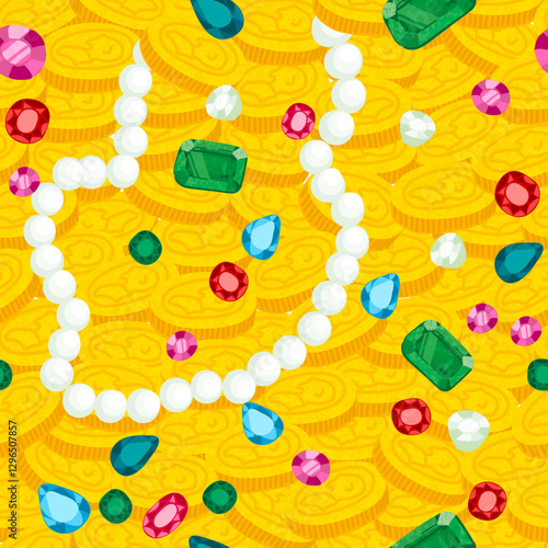 Vector Colorful Seamless Background with Illustration of Different Treasures