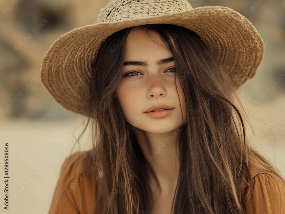Beautiful young woman wearing straw hat and enjoying summer sun Beautiful young woman wearing straw hat and enjoying summer sun