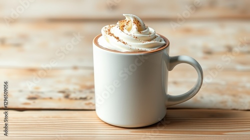 White Coffee Mug with Whipped Cream and Decorative Topping