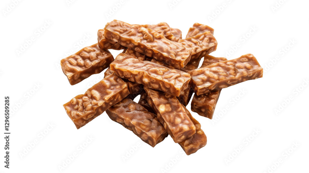 Puffed rice bars with caramel covering on transparent background Puffed rice bars with caramel covering on transparent background