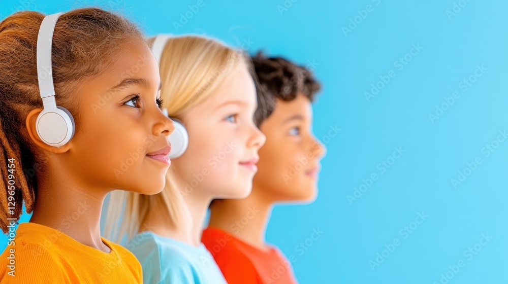 Diverse Kids With Headphones In Bright Setting
