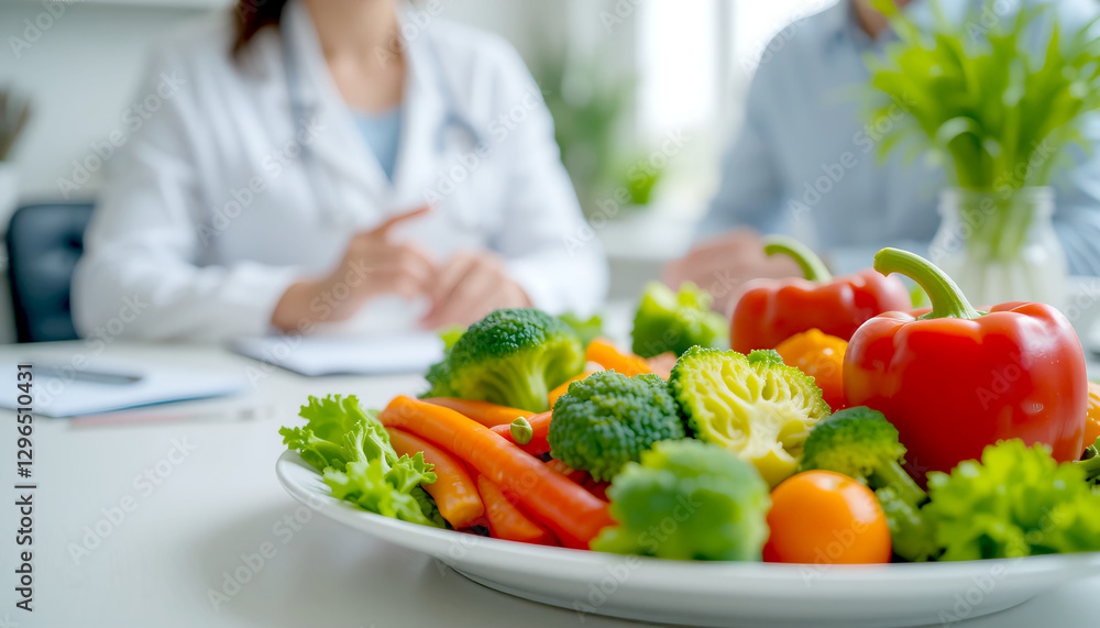 Healthy vegetable plate during nutrition consultation Healthy vegetable plate during nutrition consultation