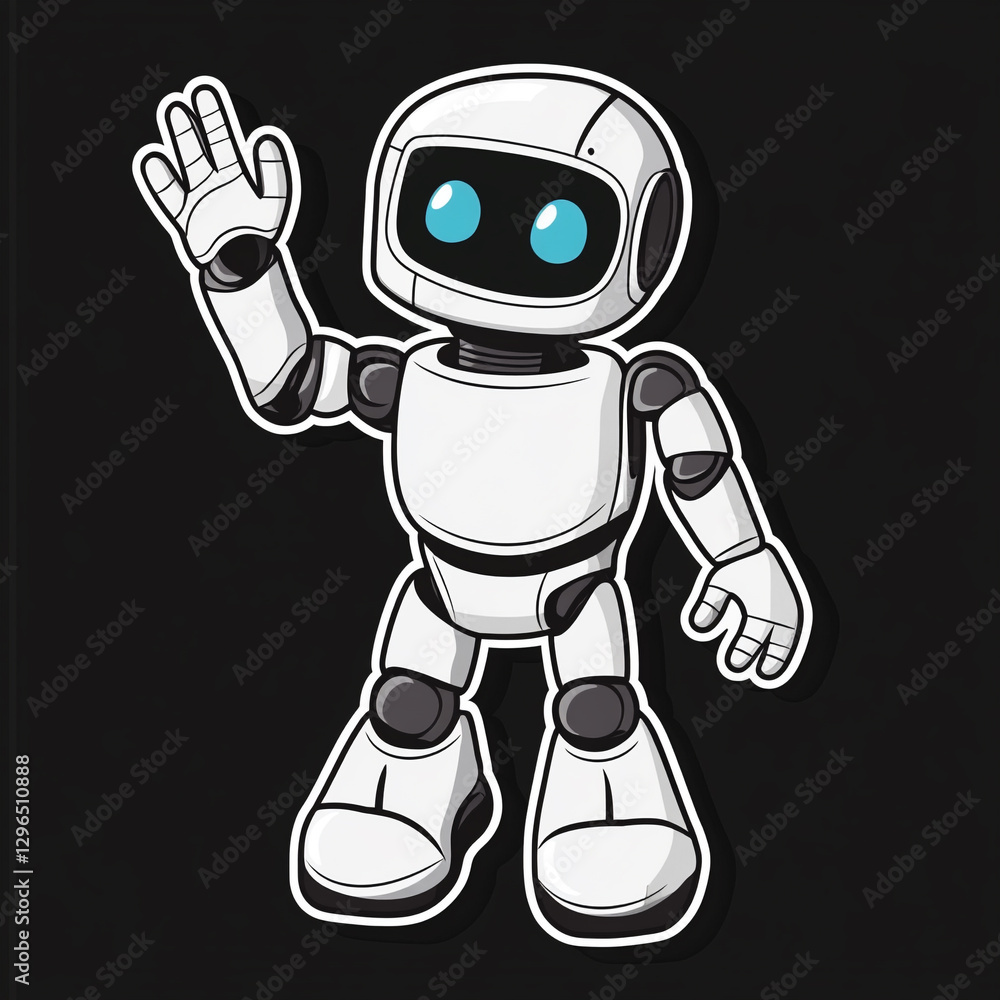 Cheerful Cartoon Robot Waving in Flat Design Style Perfect for Fun Illustrations Children's Books and Engaging Graphics Bringing Joy and Playfulness to Any Creative Project Cheerful Cartoon Robot Waving in Flat Design Style Perfect for Fun Illustrations Children's Books and Engaging Graphics Bringing Joy and Playfulness to Any Creative Project