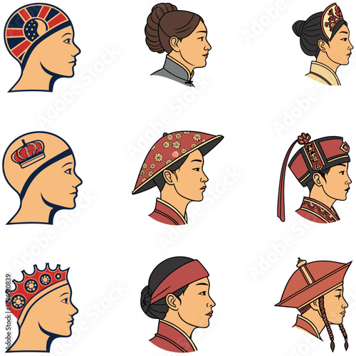 Queen head icon bundle art and illustrator eps