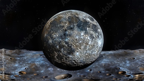 A stunning panoramic view of the moon s rugged terrain under the ethereal glow of the celestial body photo