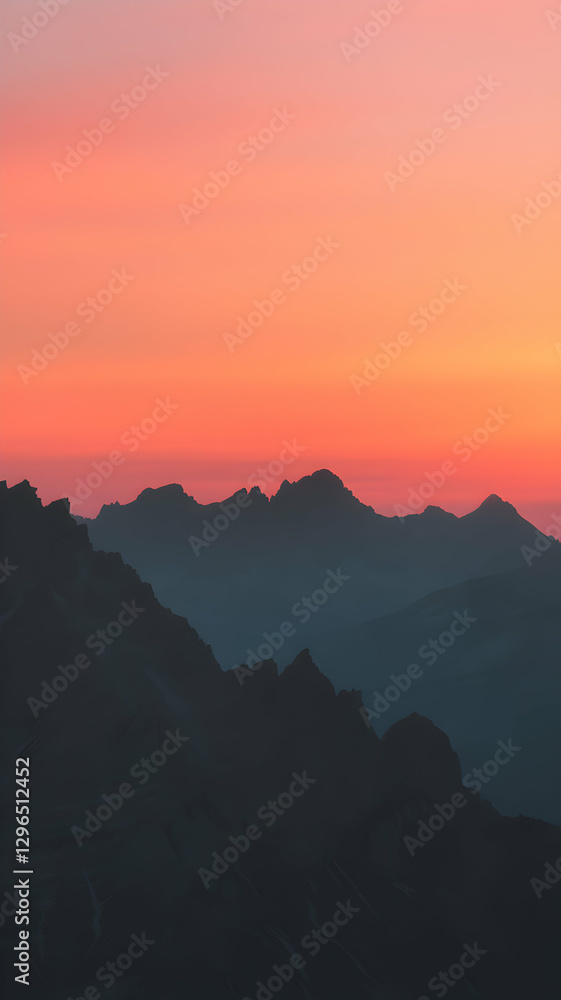 Fototapeta premium A breathtaking sunset paints the sky above rugged mountain silhouettes Vertical Mobile Wallpaper
