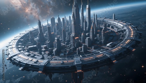 Low Poly Futuristic Mega structure Floating in Space