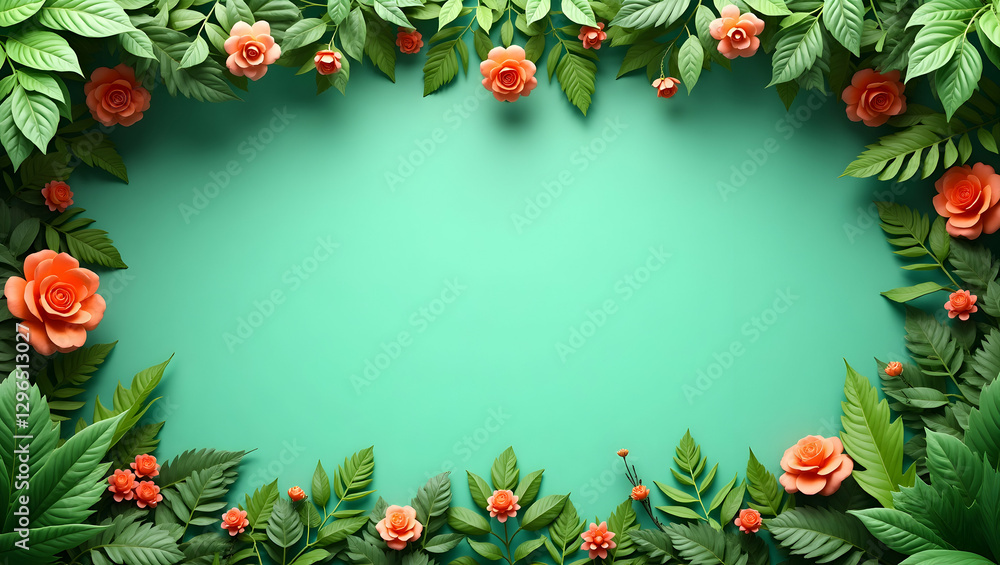 Earth and flora border frame with green copy space for Earth Day concept as Abundant flora surrounding Earth globe framing green space for Earth Day messages in Photo Stock Concept and empty space Earth and flora border frame with green copy space for Earth Day concept as Abundant flora surrounding Earth globe framing green space for Earth Day messages in Photo Stock Concept and empty space