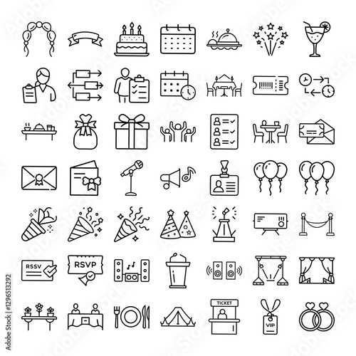 Event Planning Icons Party, Wedding, Celebration, and Festive Supplies