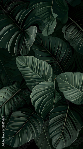 Wallpaper Mural A close up of dark green tropical leaves with prominent veins Vertical Mobile Wallpaper Torontodigital.ca