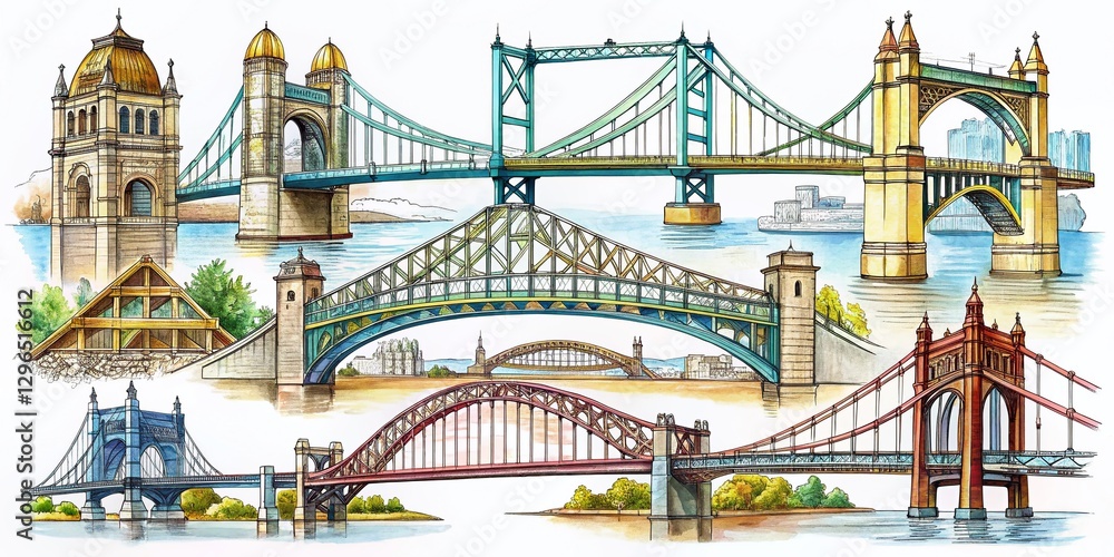 Obraz premium Hand-Drawn Famous Bridges: Architectural Sketches Collection