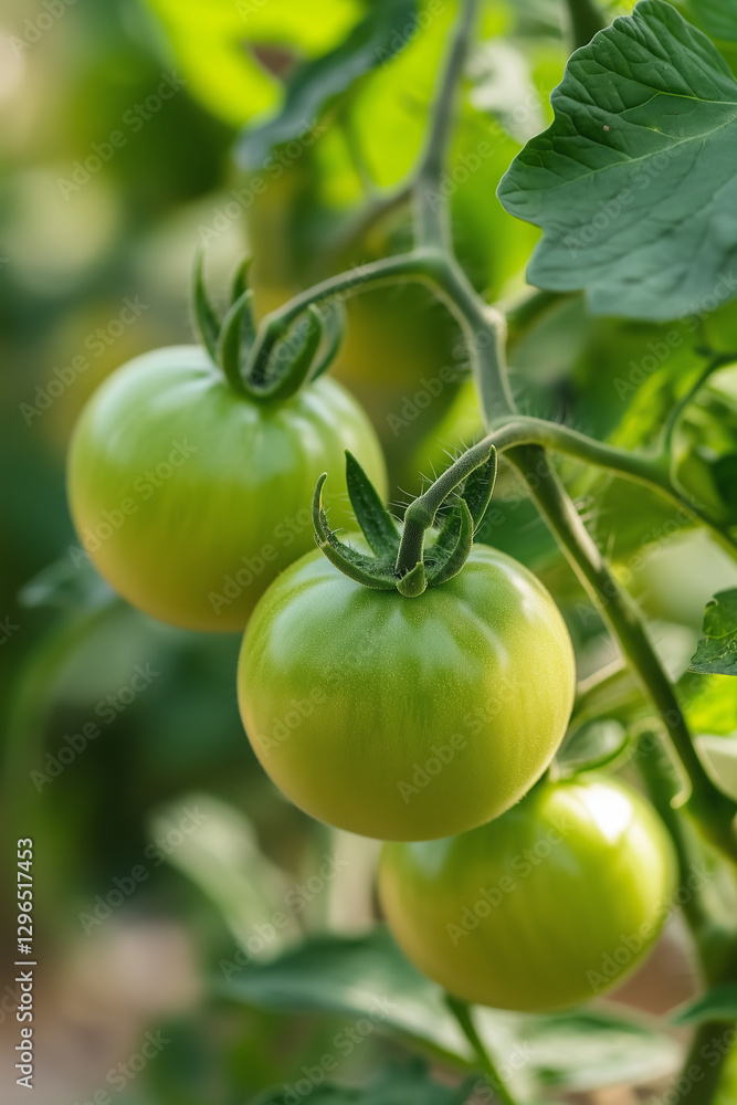 Fresh green immature tomatoes close up detail growing on garden. Agriculture and farming concept. Fresh green immature tomatoes close up detail growing on garden. Agriculture and farming concept.