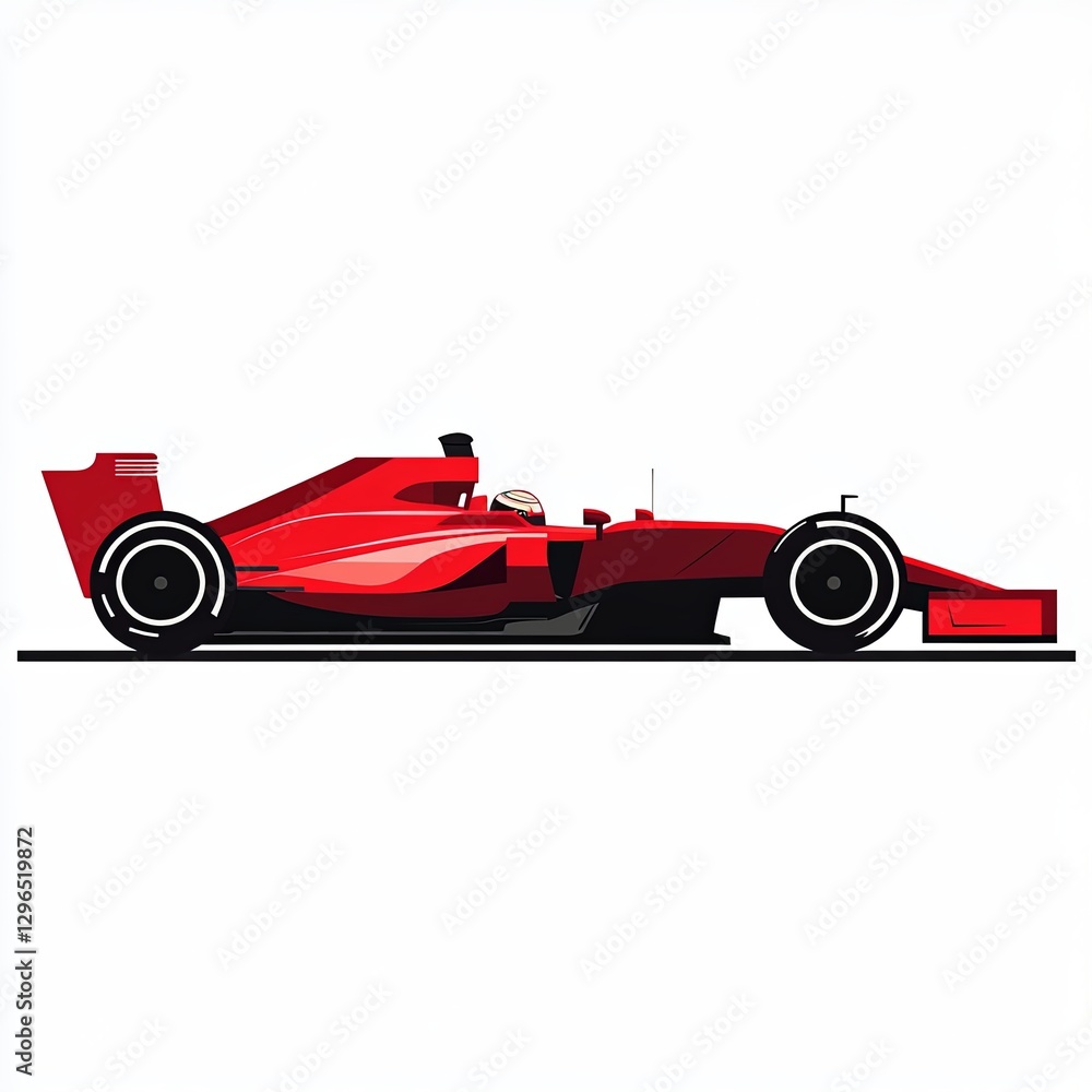 Red Formula One Race Car Side View Vector Illustration Isolated on White Background Red Formula One Race Car Side View Vector Illustration Isolated on White Background