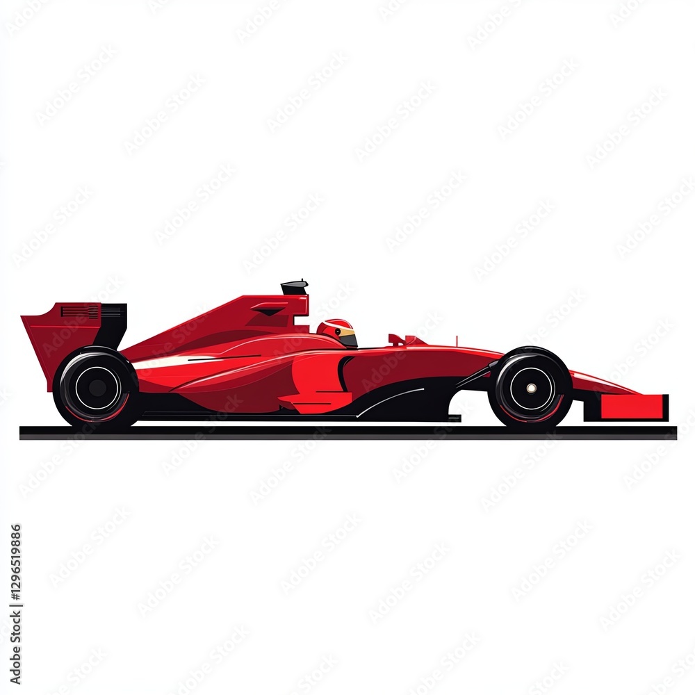Red Formula Race Car Side View Illustration on White Background Red Formula Race Car Side View Illustration on White Background