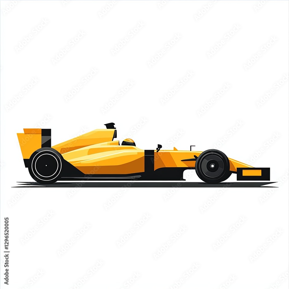 Yellow Formula Racing Car Side View Illustration on White Background Yellow Formula Racing Car Side View Illustration on White Background