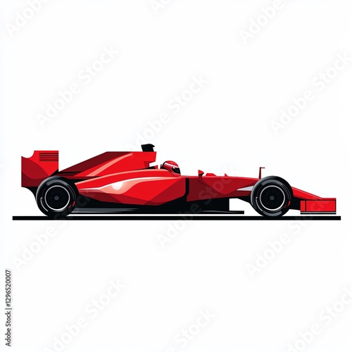 Red Formula 1 Race Car Side View Minimalist Vector Illustration on White Background