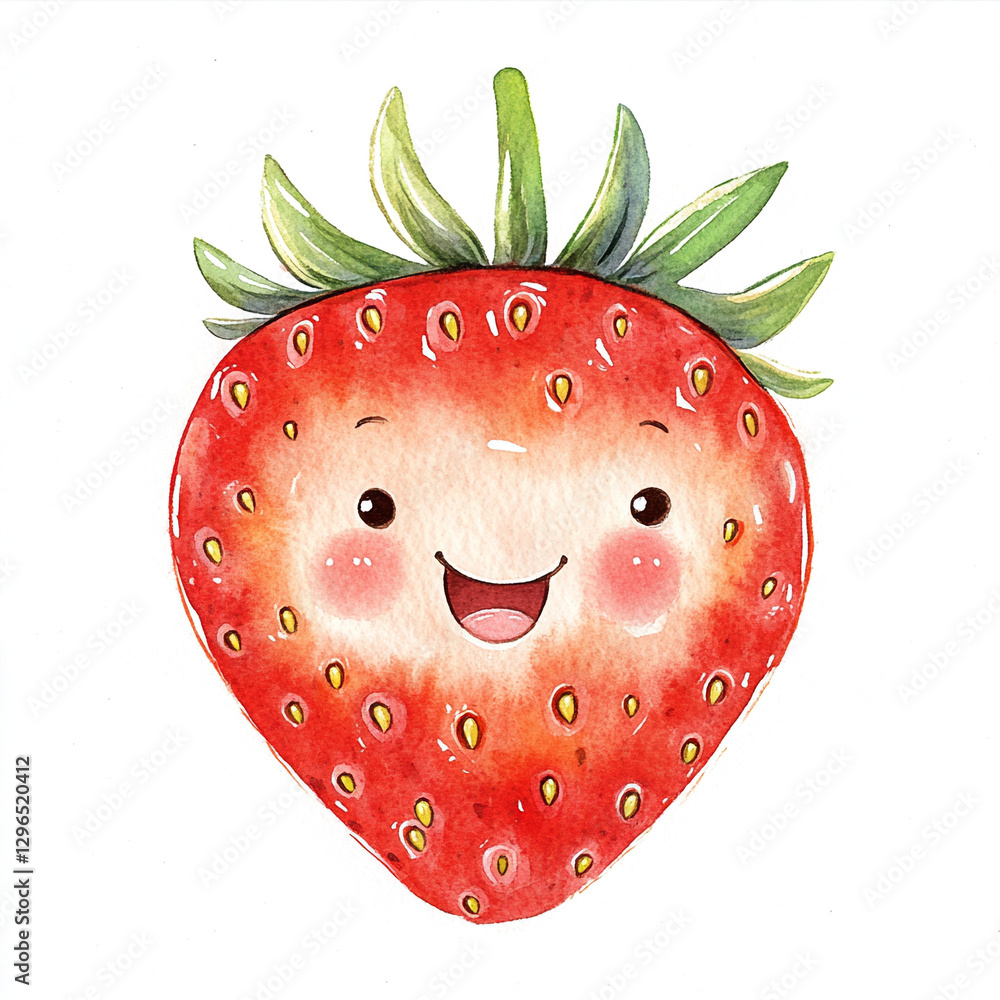 Obraz premium Minimal Isolated Watercolor of a Fresh Strawberry Being Eaten Capturing the Juicy Red Fruit in a Simple and Elegant Style Perfect for Food Art and Culinary Themes