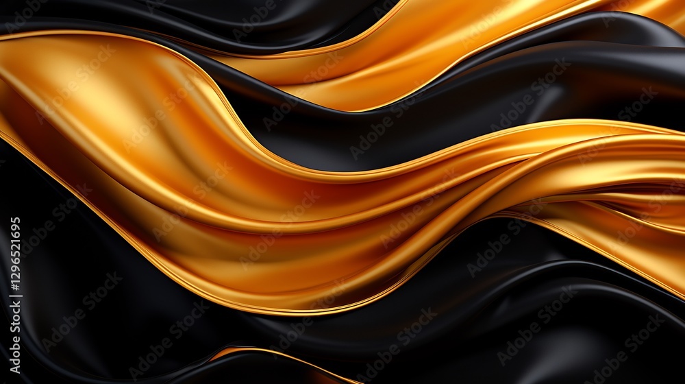 Opulent Black and Gold Fabric Waves, Captivating Abstract Background Opulent Black and Gold Fabric Waves, Captivating Abstract Background