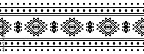 Southwest Aztec geometric Native American Mexican Navajo tribal ethnic boho indian texture ornament seamless pattern fabric black and white design vector for woven textile printing blanket rug carpet 