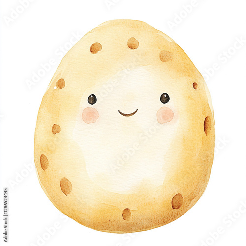Cute Whimsical Minimal Isolated Watercolor Potato Illustration Perfect for Playful Designs Children's Books and Fun Art Projects Featuring a Charming and Adorable Potato Character