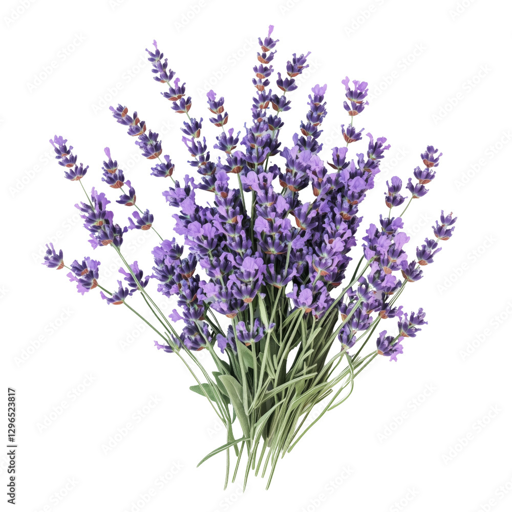 Vibrant bouquet of purple lavender flowers, cut out on white or transparent background Vibrant bouquet of purple lavender flowers, cut out on white or transparent background