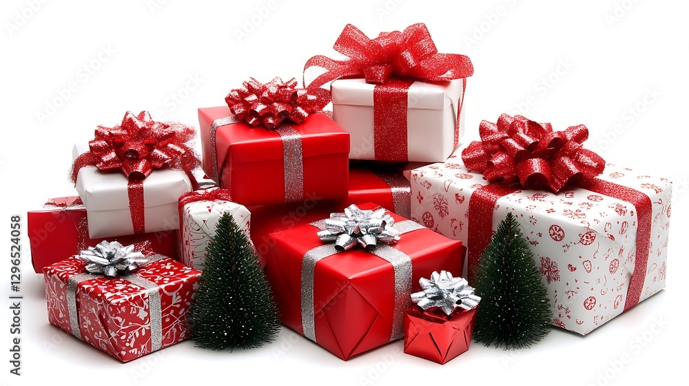 Fototapeta premium Red & White Christmas Gifts Pile