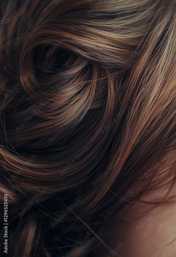 A close-up of wavy, brown hair with a high-resolution, high-detail, and beautiful photographic quality. A close-up of wavy, brown hair with a high-resolution, high-detail, and beautiful photographic quality.
