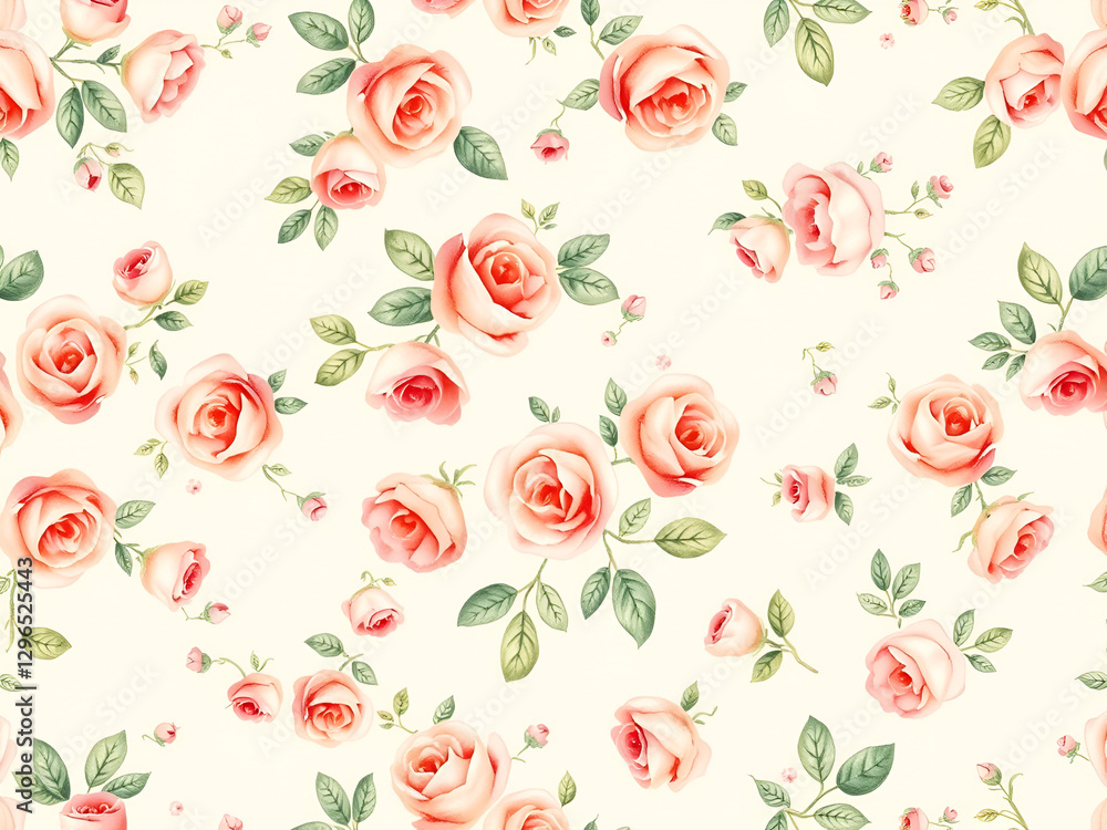 Fototapeta premium Seamless Beautiful Watercolor Roses on a Cream Background