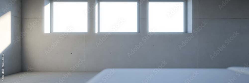 Fototapeta premium Minimalist interior with large windows and natural light in an empty space