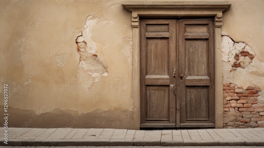 Fototapeta premium Art photograph worn old door and walls with slight cracks 