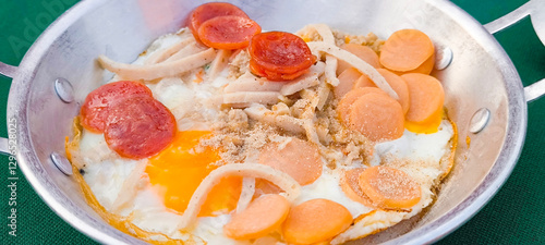 Wallpaper Mural pan-fried egg with pork and toppings. Breakfast food in Thai style Torontodigital.ca