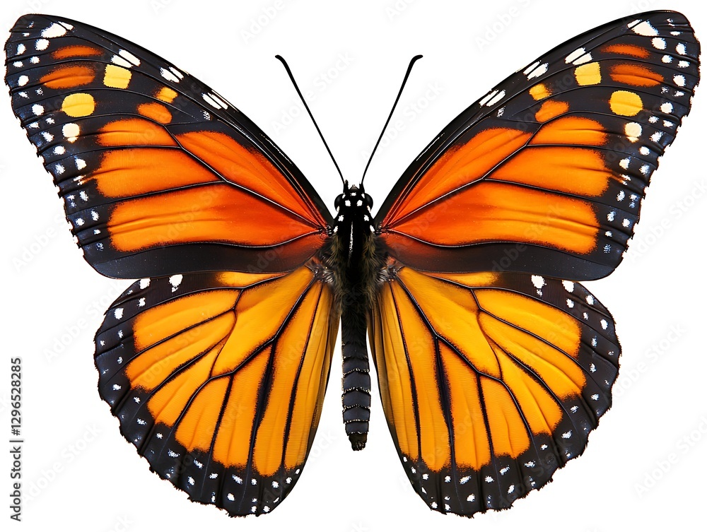 Fototapeta premium Orange butterfly wings spread, white background (1)