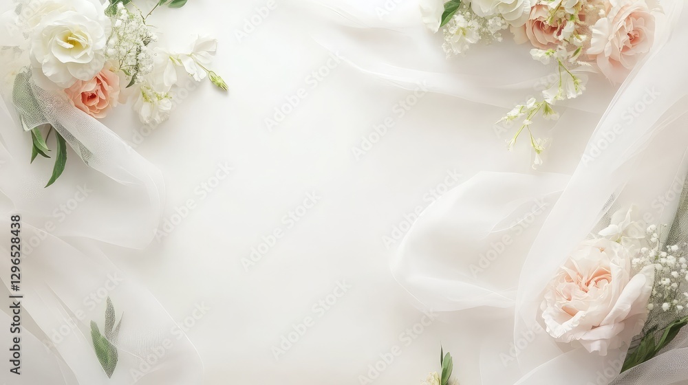 A white wedding background with elegant soft floral arrangements, ribbons, and plenty of room for custom text or logos. A white wedding background with elegant soft floral arrangements, ribbons, and plenty of room for custom text or logos.