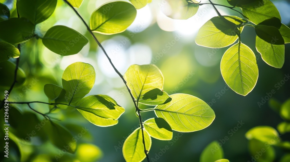Sunlit Green Leaves Against a Blur Background in Nature Scene Sunlit Green Leaves Against a Blur Background in Nature Scene
