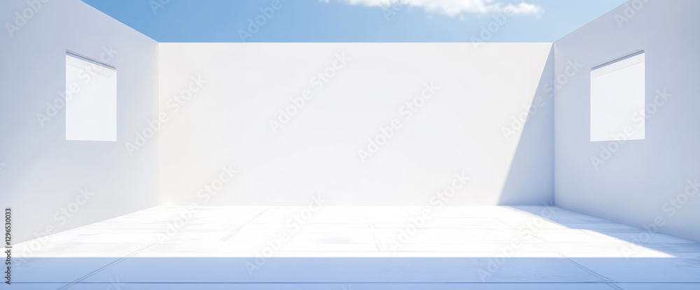 Fototapeta premium Bright minimalist interior space with open windows and natural light in a modern design