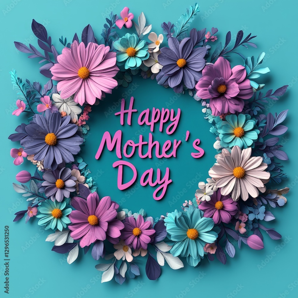 3D Floral Design for Mother's Day with Happy Mother's Day Greeting 3D Floral Design for Mother's Day with Happy Mother's Day Greeting