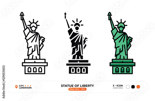 Statue of Liberty Line Icon. New York USA, Silhouette, Color Symbol, Editable Stroke.