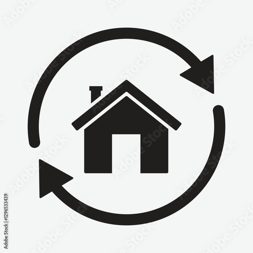 Single house icon with two arrows. Real estate business symbol, repair or income refresh symbol, home improvement renovation symbol. Vector illustration