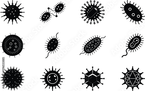 Microbial Icons Viruses, Bacteria, and Microorganism Illustrations