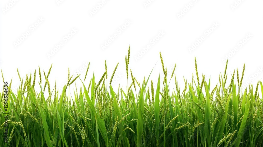 Fototapeta premium A field of green rice plants with a white background