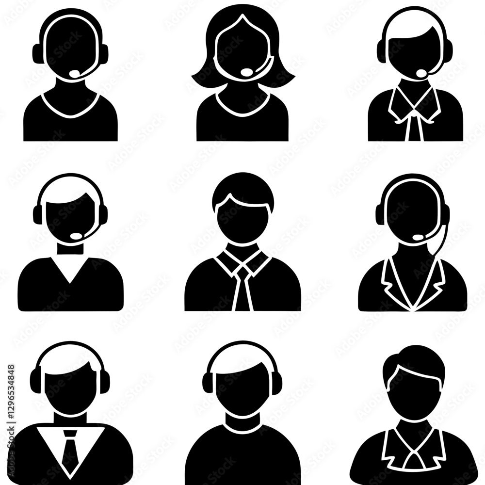 Call Center & Support Icon Set – 12 Black Silhouette Vector Illustrations Call Center & Support Icon Set – 12 Black Silhouette Vector Illustrations