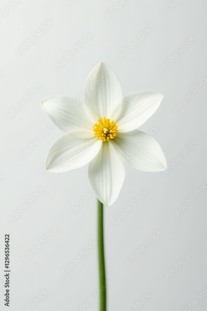 Obraz premium Single pristine white flower, stark contrast against white , bloom, clean image