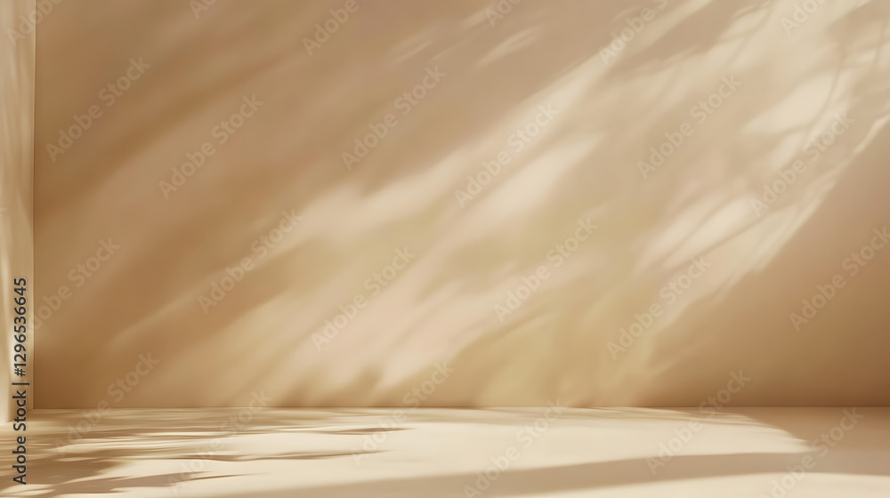 Obraz premium Photo of a beige wall with light shadows for product display 