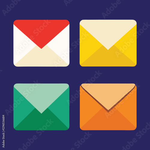 Flat Design Envelope Icons Postal Mail Symbol Set
