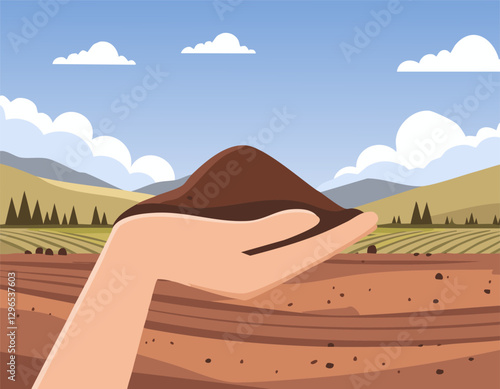 The fertile soil in the hands is suitable for cultivation.